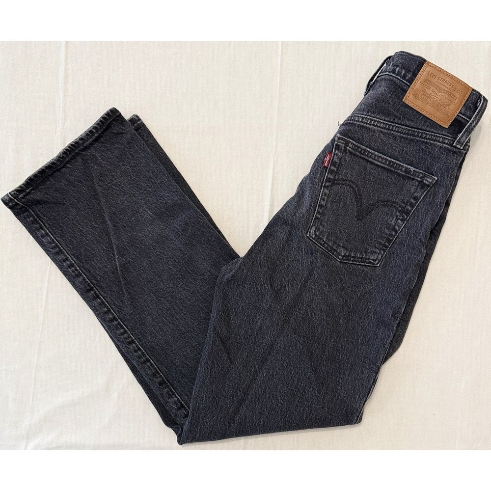 Levi's Premium Ribcage Straight Ankle Jeans 26 Black Charcoal Washed Button Fly